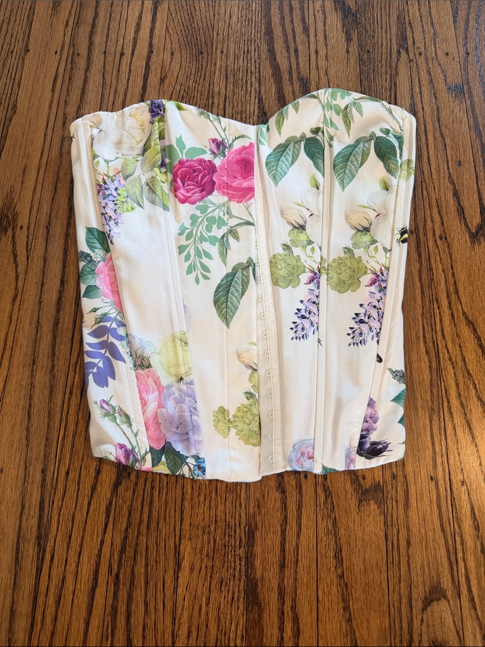 Floral Cream Bustier Crop Top - Feminine Strapless Blouse